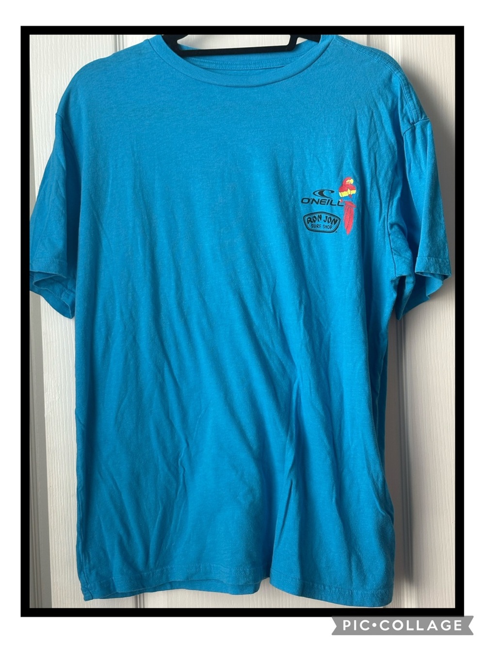 O'Neill Ron Jon Teal-Blue Graphic Short Sleeve Tee with Parrot Logo Size M